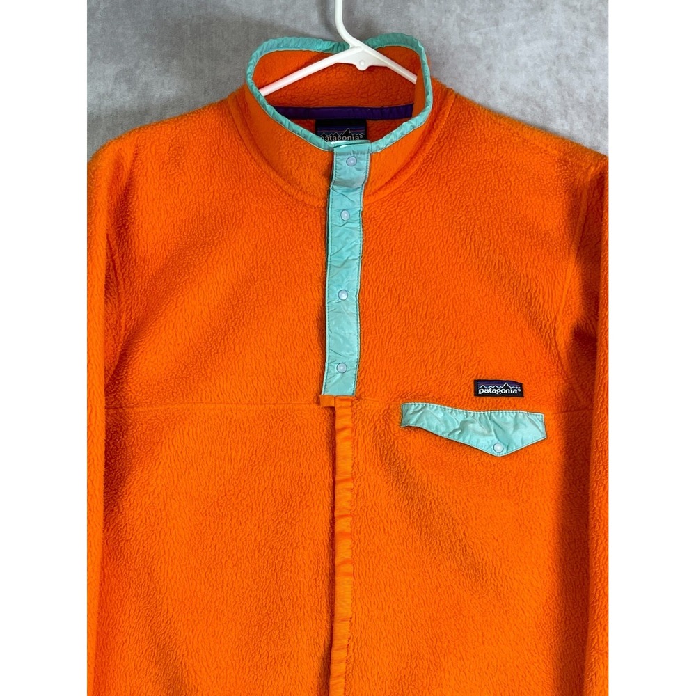 VTG 80s Patagonia Synchilla Snap T Fleece Jacket Mens Medium Orange Hiking USA - Picture 5 of 13
